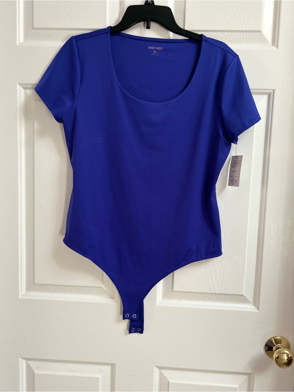 Nine West Bright Blue Scoop-Neck Bodysuit